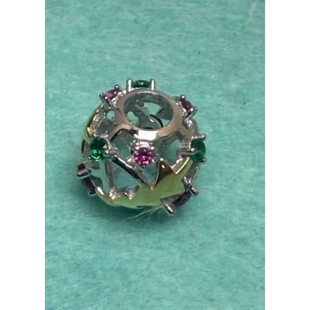 Ningan 925 Sterling Silver Made Green Red Gold Christmas‎ Holiday Tree Charm New
